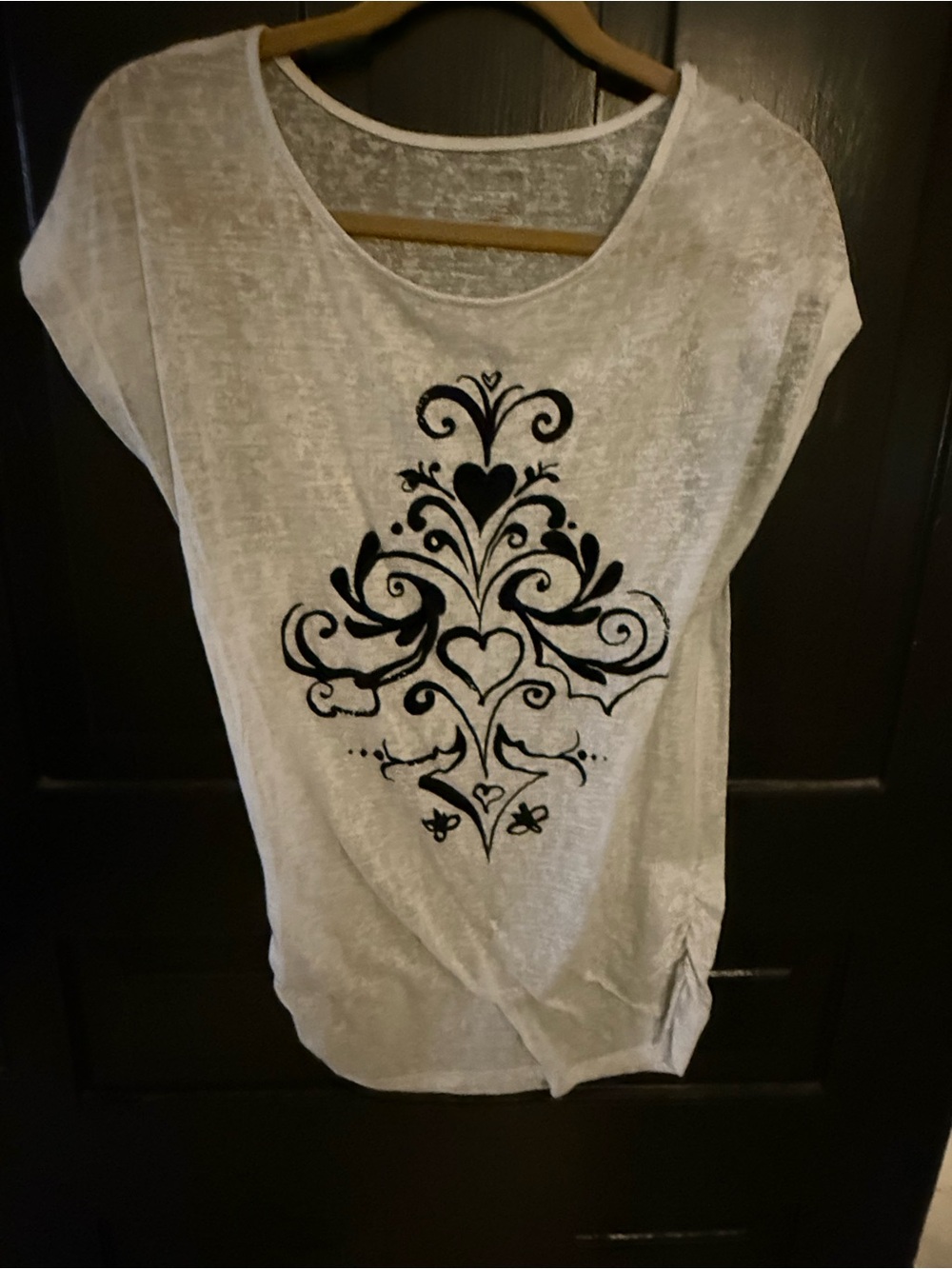 Express White Short-Sleeve Top with Black Decorative Motif